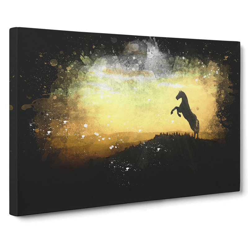 Horse At Sunset Paint Splash - Wrapped Canvas, 35cm H x 50cm W x 3cm D