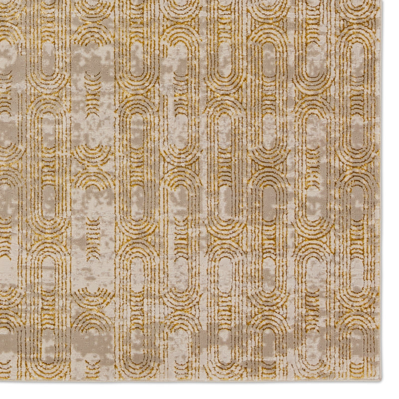 Geometric Machine Woven Polypropylene/Polyester Area Rug in Gold/Taupe, Runner 2'2" x 8'