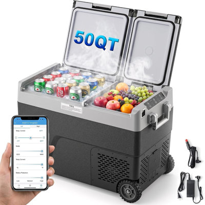 Réfrigérateur de voiture portatif 50QT (48L), double zone, contrôle APP, 4 ℉ -68 ℉, avec roues, bureau 2 en 1, pour camping voyage à domicile, 12 / 24V DC et 100-240V AC
