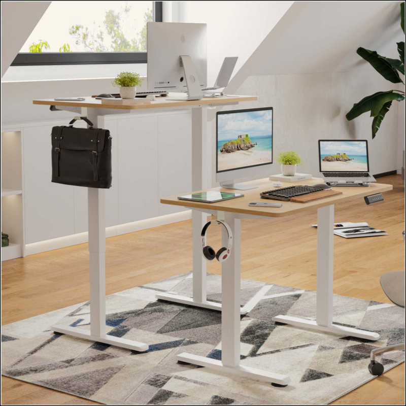Bureau de travail électrique à hauteur réglable, H 47 po x l 40 po x P 24 po, White, Natural