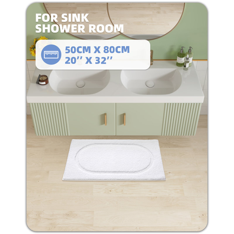 Wesleigh Non-Slip Bath Rug, 20" W x 32" L, White