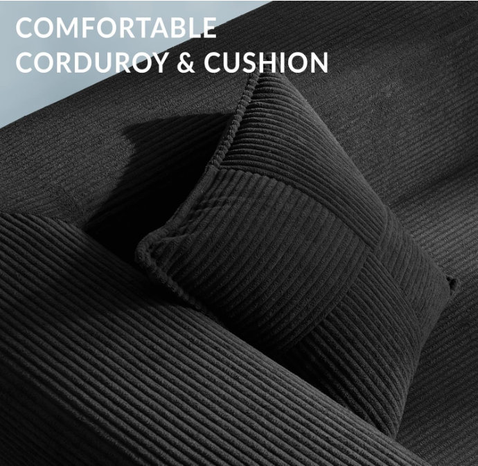 Non assemblé, canapé-lit escamotable sans os avec 2 coussins, canapé-lit surdimensionné en mousse de velours côtelé dans une boîte pour canapé-lit (noir)