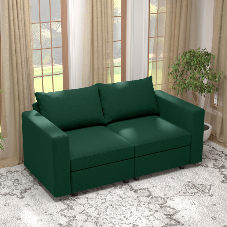 64" W 2 Piece Upholstered Modular Loveseat Sofa With Storage