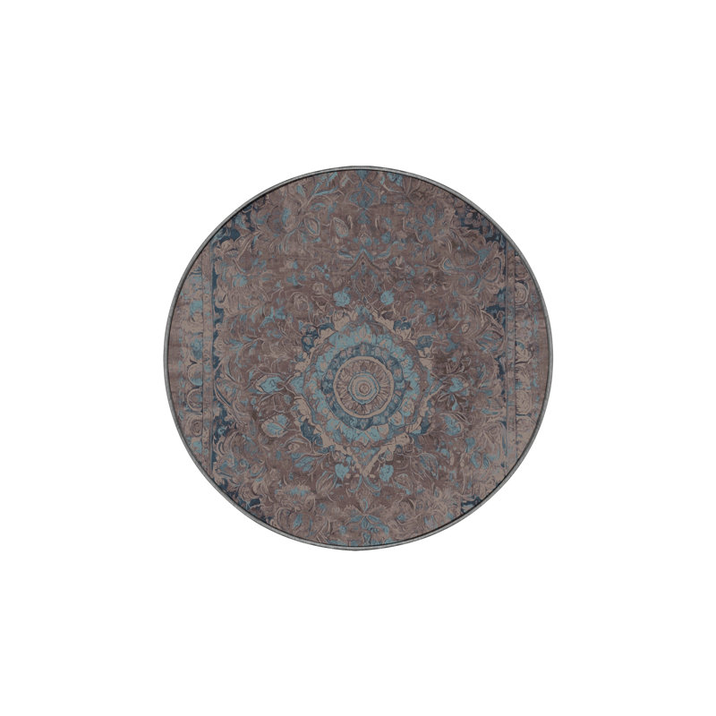 Tapis gris soyeux et moelleux, Rond 5 pi