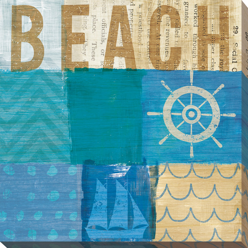 «Beachscape Collage IV», art textuel, H 18" x l 18" x P 1", Toile tendue