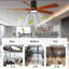 Ventilateur de plafond de 60 po avec éclairage, plafonnier encastré, 5 pales en bois massif, moteur CC réversible silencieux, application et télécommande, DEL à spectre complet à intensité variable, pour salon ou chambre à coucher de 20 pi x 20 pi, conception de plafond sans pente