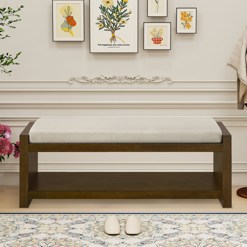 46.98" W Bench With Removable Cushion, Beige