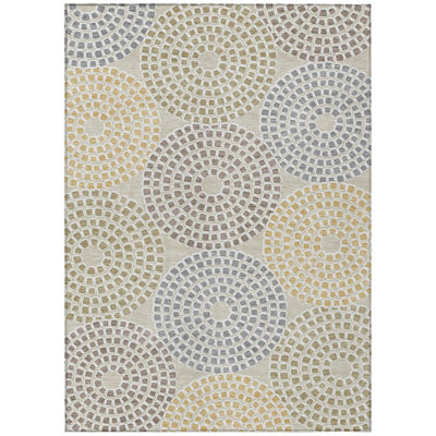 Tapis d'intérieur / extérieur géométrique lavable beige et brun 5 pi x 8 pi