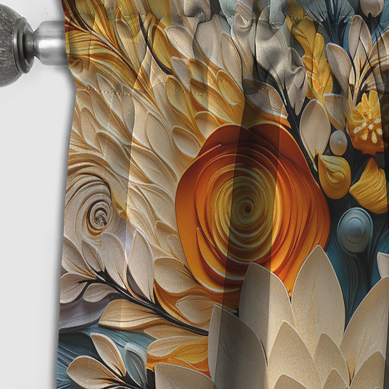 Orange Teal Botanical Whirlwind IV - Abstract Botanicals Blackout Abstract Curtain - 1 Panel, 52" W x 63" L