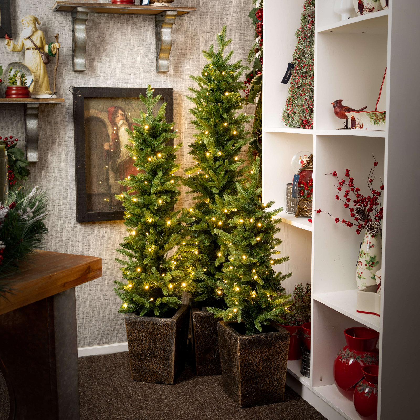 49" Artificial Christmas Medium LED Pine Tree Planter, Green