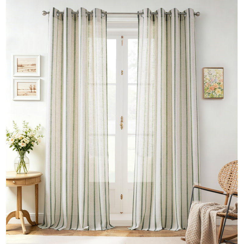 Rideau en mélange de lin Jeanenia, Vert Loden, L 52 po x L 108 po