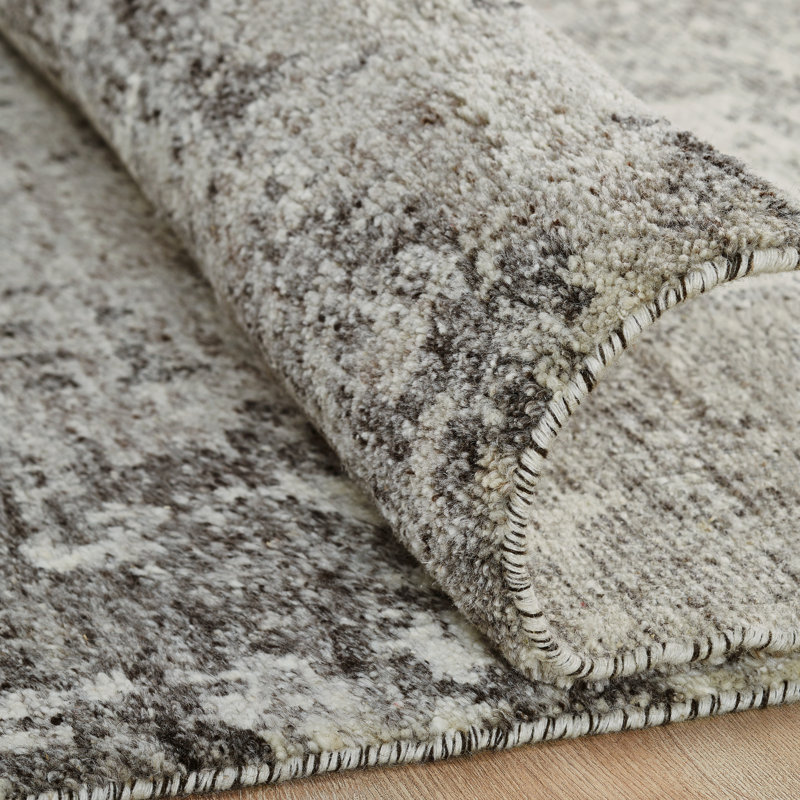 Nomad Haven Wool Hand Knotted Area Rug in Charcoal Mist, 2'6" x 10'
