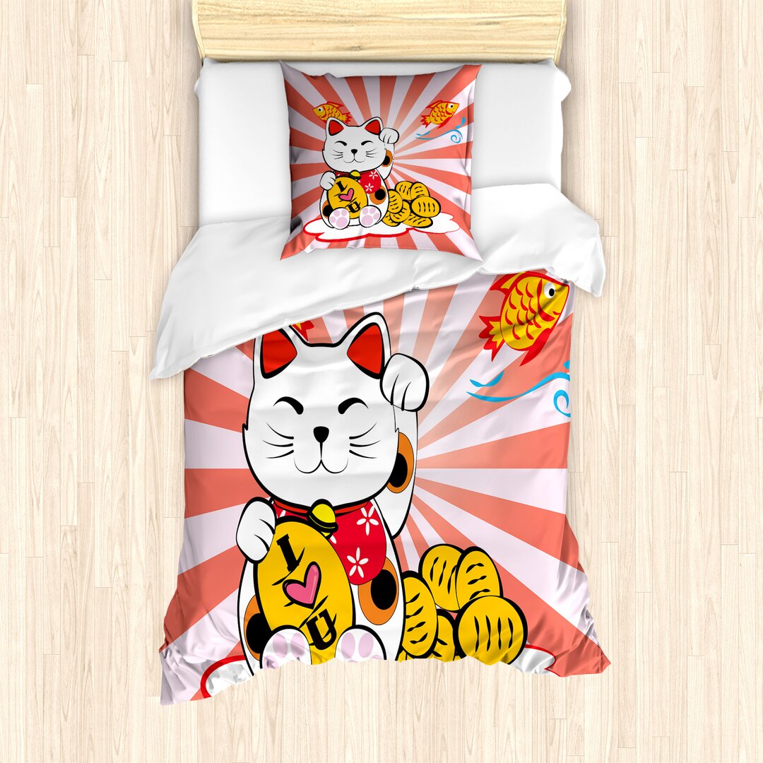 Bettbezug Set, Starburst Linien Katze, japanisch, Mehrfarbig