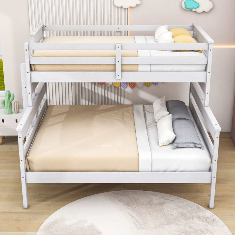 Twin XL Over Queen Bunk Bed With Ladder & Guardrails, Detachable Design, White