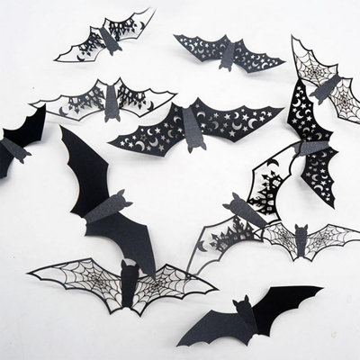 24 pièces de décorations murales de chauves-souris d'Halloween 3D horreur chauves-souris noires décorations murales de chauve-souris autocollants muraux auto-adhésifs effrayants de chauve-souris décorations de fête d'Halloween pour la maison foyer e