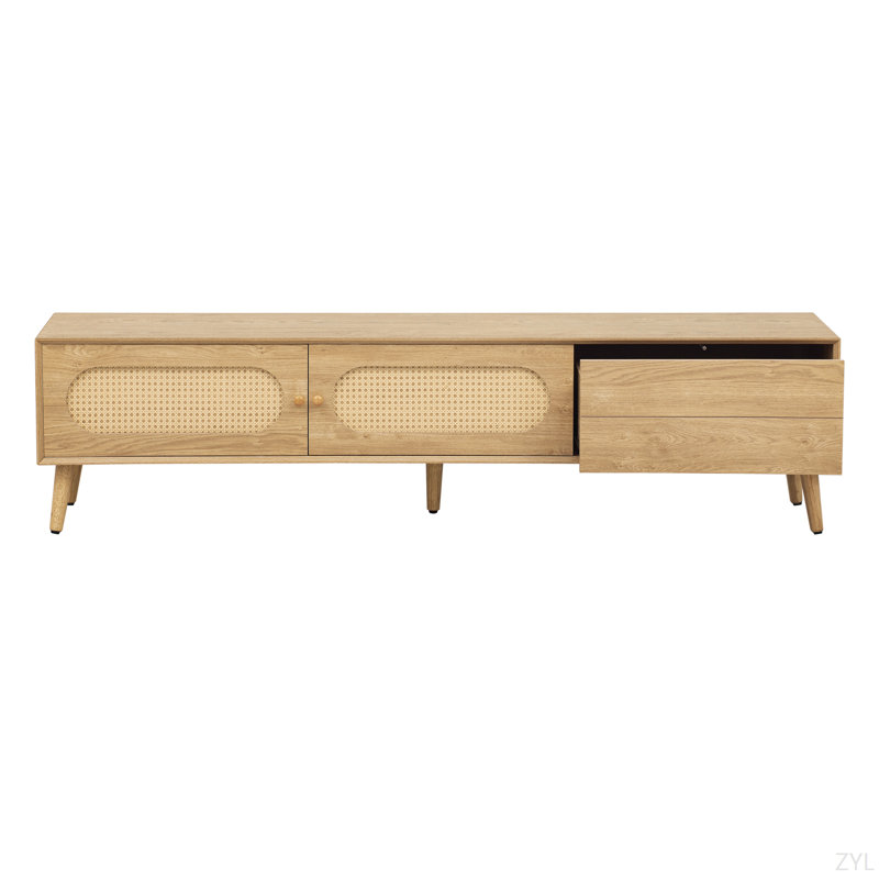 Boho TV Stand For Tvs Up To 80'' , Modern Farmhouse Media Console, Entertainment Center With Solid Wood Legs, TV Cabinet For Living Room, Home Theatre