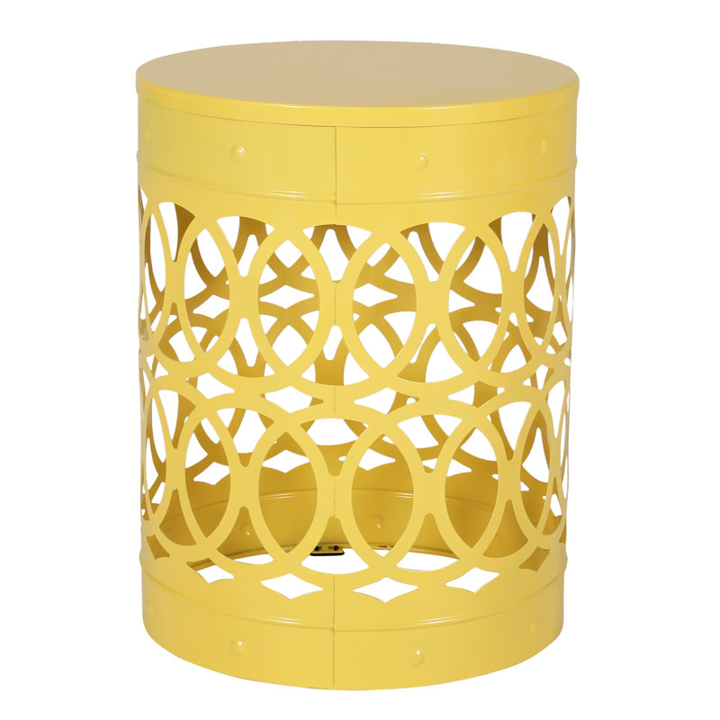 Yellow Outdoor Side Table - Large, Modern Cut Construction, Powder-Coated Iron, No Assembly Large End For Outdoor, Yellow, With Pattern, Frame, Needed