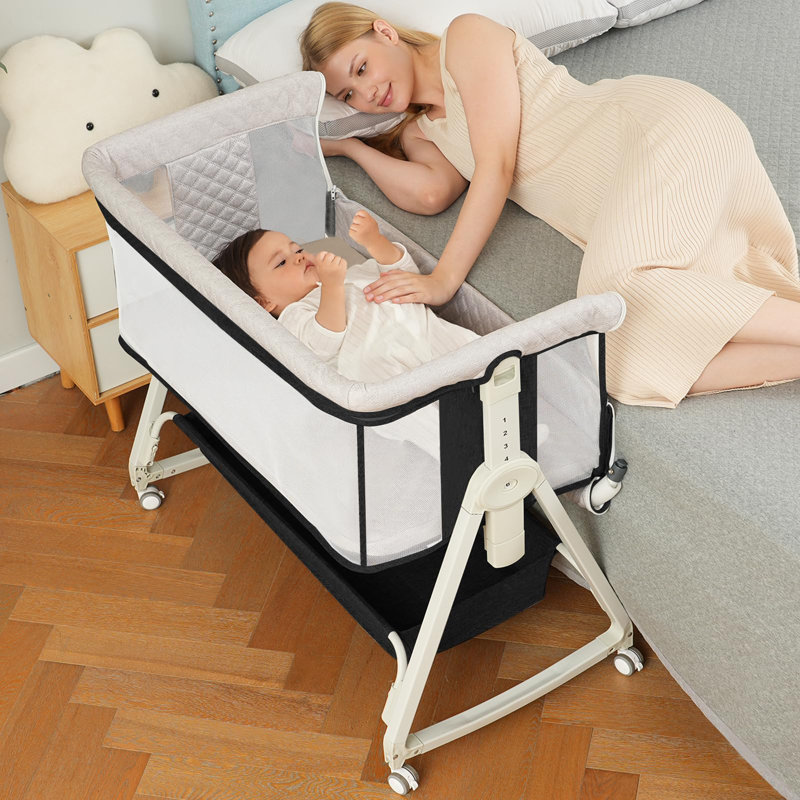 Baby Bassinet, Bedside Sleeper For Baby With Removable Mosquito Net and Wheels And Storage Basket ,all Mesh Portable Bassinet For Newborn,6 Height Adjustable Easy To Assemble Bedside Crib