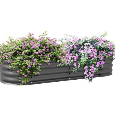 Galvanized Elevated Garden Bed, 4.9' X 2' 1', Dark Gray Metal Planter Box With Rim, Easy Diy Construction, Self-Draining For Plant Growth 1' Edge, To Construct, Planting Flowers & Veggies