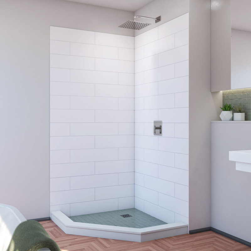 DreamLine DreamStone 42 in. D x 42 in. W x 84 in. H Corner Shower Wall Kit in White Modern Subway