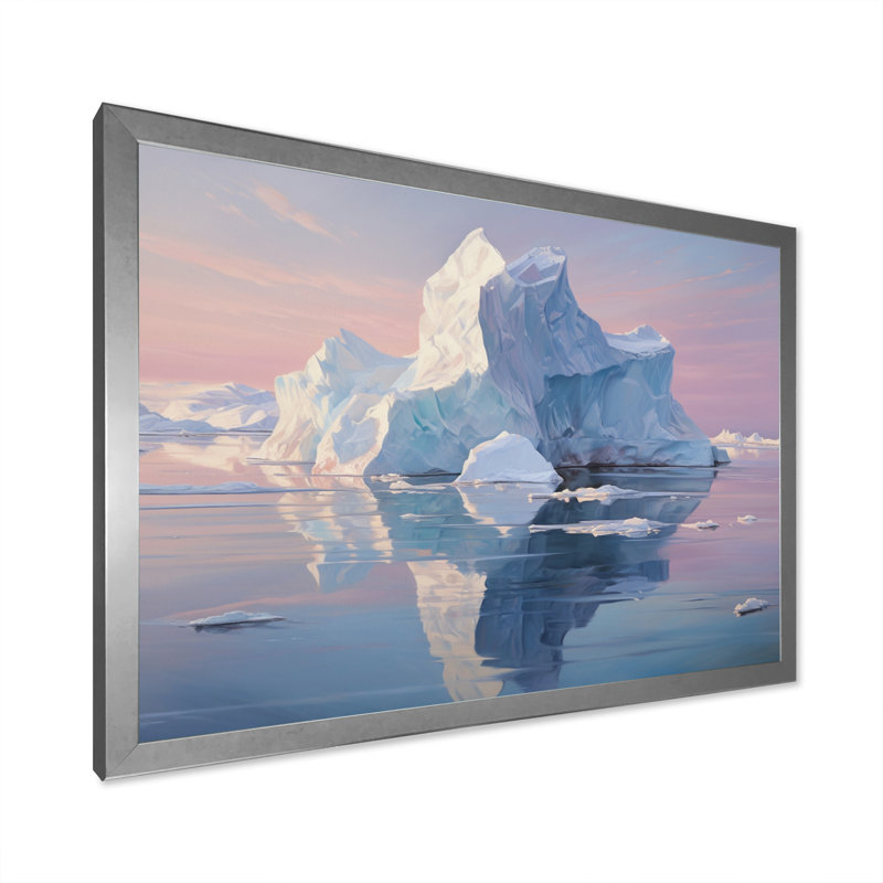 Iceberg blanc et blanc sérénité, H 16 po x l 32 po x P 1 po, Cadre simple argenté