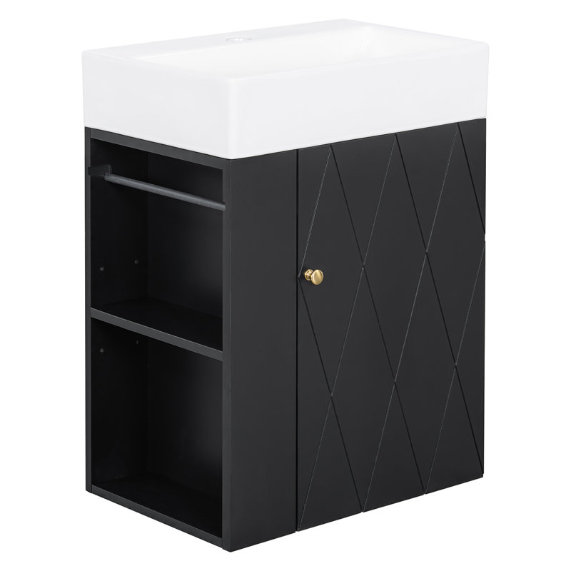 Meuble-lavabo 20 po avec lavabo en céramique, Noir