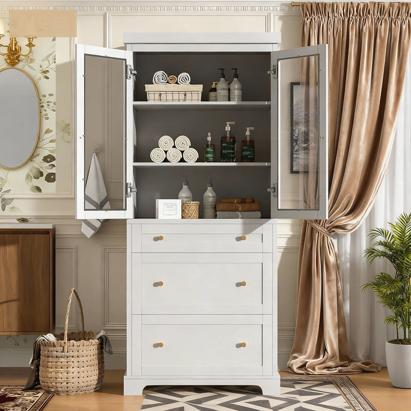 Modern High Freestanding Tall Bathroom Cabinet, White