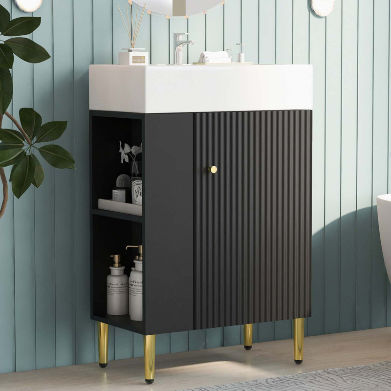 Bathroom Vanity, Bathroom Storage Cabinet With Single Ceramic Sink, Accent Cabinet, Black