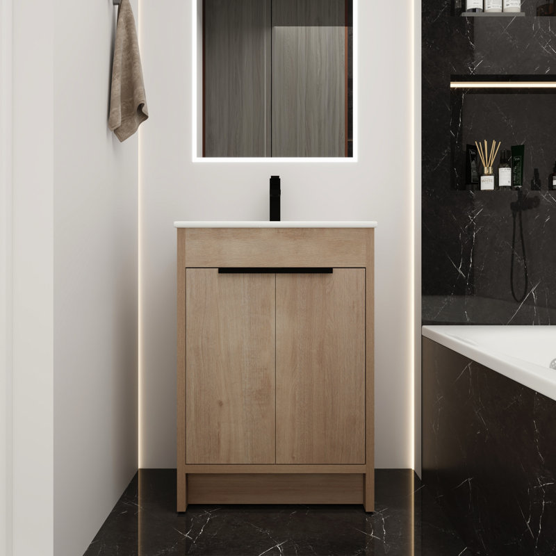 Comptoir de meuble-lavabo de salle de bain Modern, Chêne / Blanc, 24"