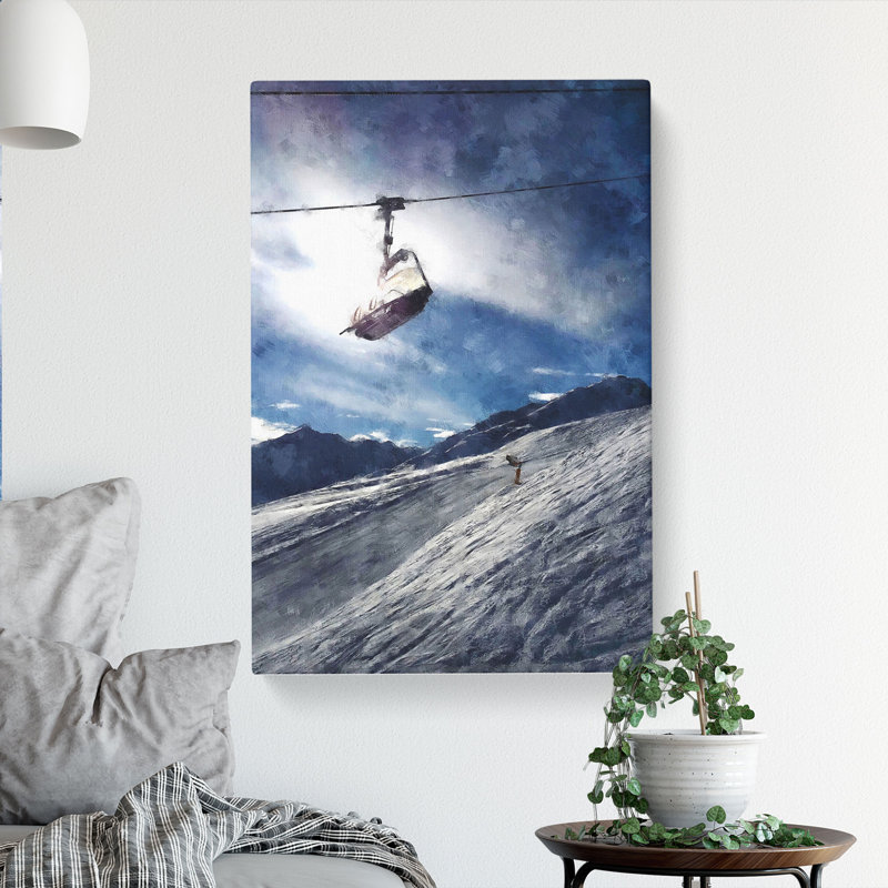 Ski Lift In The Alps - Wrapped Canvas Painting, 45cm H x 30cm W x 4cm D
