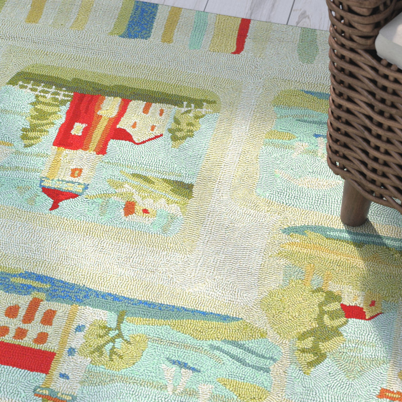 Rundall Hand Hooked Ikat Indoor / Outdoor Rug, Rectangle 2' x 4'
