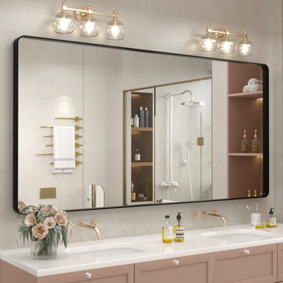 Aevar Tempered Glass and Aluminum Alloy Framed French Cleat Mounted Wall Mirror