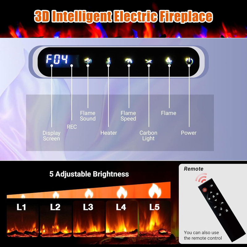 60 Inch Smart Electric Fireplace With Remote Control & Alexa/Wifi, 11.81" H x 50" W x 3.85" D
