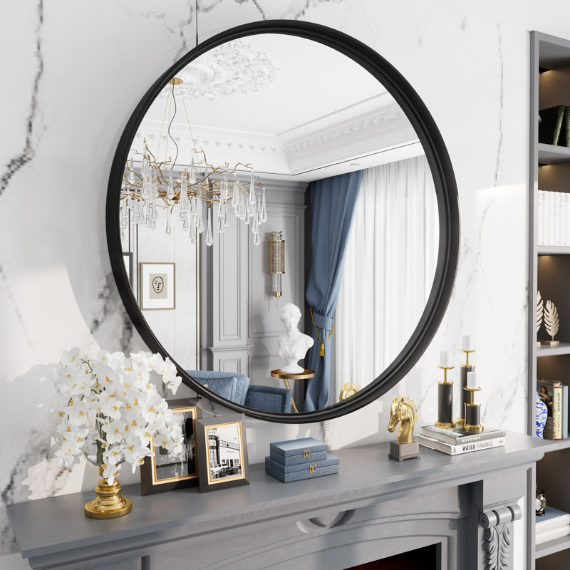 Miroir mural Aevar, 40 po x 40 po, Noir mat