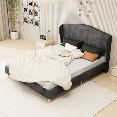 Grand lit tapissier gris, tête de lit, conception stable, convient à une chambre à coucher de différents styles et tailles de velours, détente idéale et bien conçue