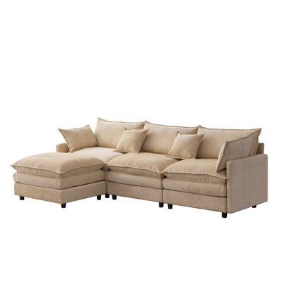 105" Modular Sectional Couch,Upholstered Soft Chenille Fabric Sofa,3 Seater With Ottoman L Shape Sofa Light Coffee