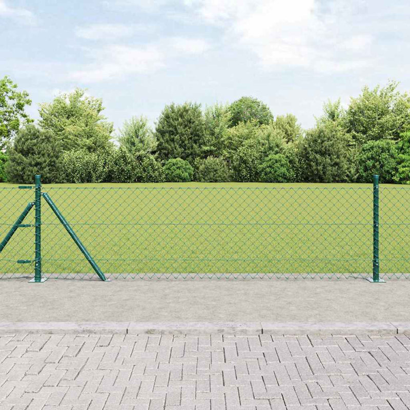 Vidaxl Chain Link Fence With Posts Steel, Green, 60cm H x 2500cm W x 3.2cm D