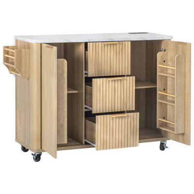 Rolling Kitchen Island With Faux Marble Top Drop Leaf