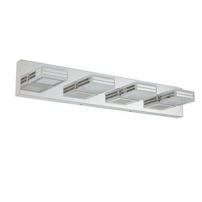 (NEW SKU:W1340P206805) 26" Modern Chrome 4-Light LED Vanity Light, Square Acrylic Lampshades Wall Mount Fixture For Bathroom, Mirror Lighting