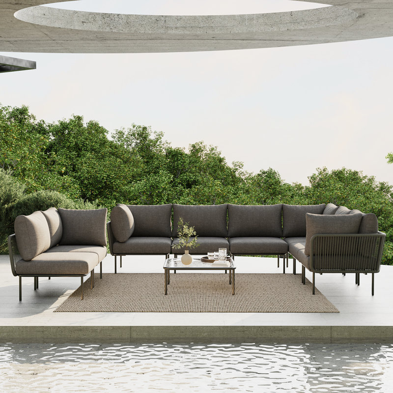 Latitude Run® 9 Pieces Aluminum Patio Furniture Set, Modern Modular Sectional Sofa with Coffee Table and Upgrade Thickness Cushion