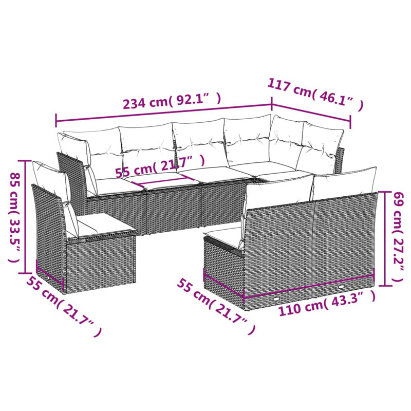 Vidaxl 8 Piece Garden Sofa Set With Cushions Brown Poly Rattan