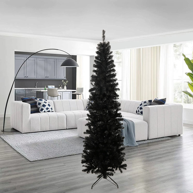 7.5' Black Fir Slim Tall Christmas Tree with Warm White Lights