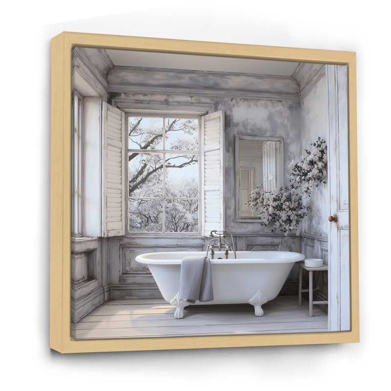 Farmhouse Bathroom Charm II - impressions sur toile blanchisserie, H 36 po x l 36 po, Reproduction avec cadre flottant