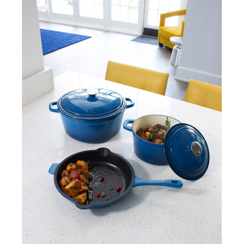 Neo 10Pc Cast Iron Cookware Set, Blue, Blue
