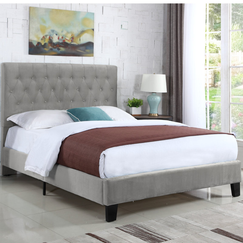 Kayden Upholstered Standard Bed, King, Light Gray