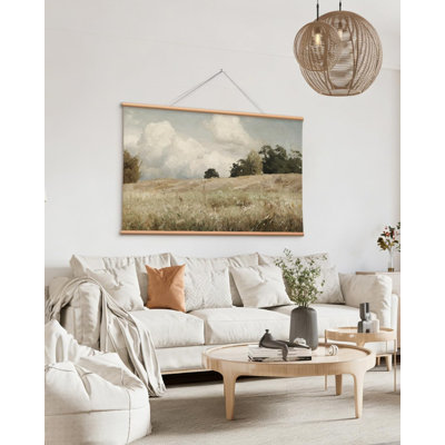 Vintage Pastoral Hillside Landscape Framed Wall Art - Extra Large Neutral Impressionist Canvas Scroll for Living Room & Bedroom Decor