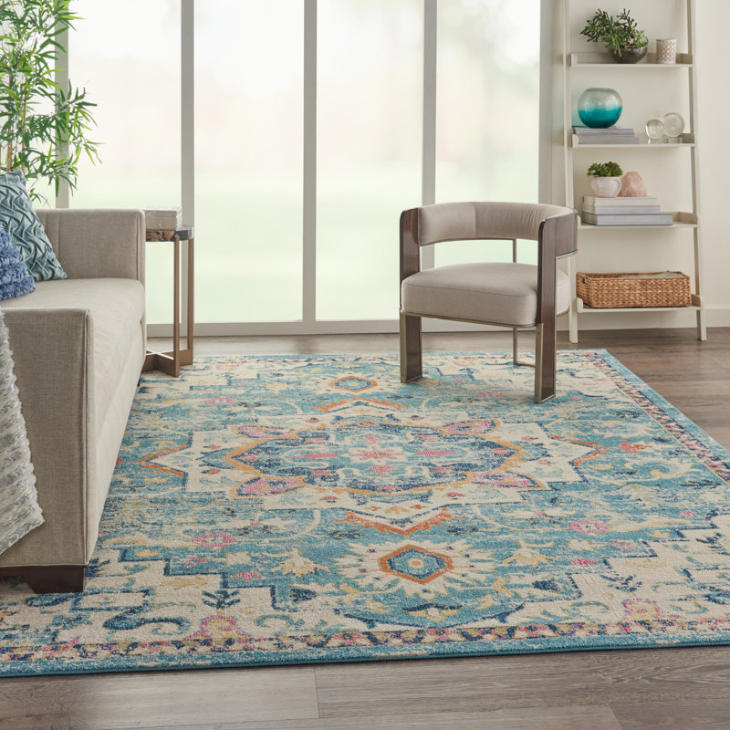Tapis oriental bleu clair / beige Verda, Rectangle 8 pi x 10 pi