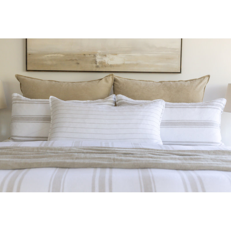 Jackson Striped Linen Duvet Cover, King Duvet Cover, White/Natural