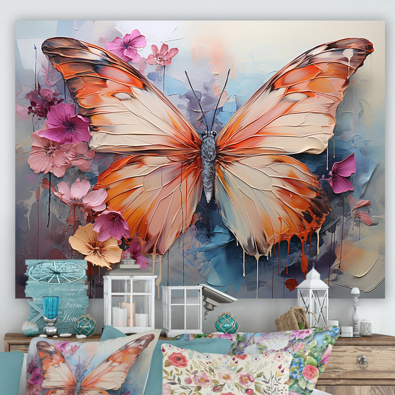 Papillon abstrait auras - art mural papillon, H 12 po x l 20 po x P 1 po, Toile tendue