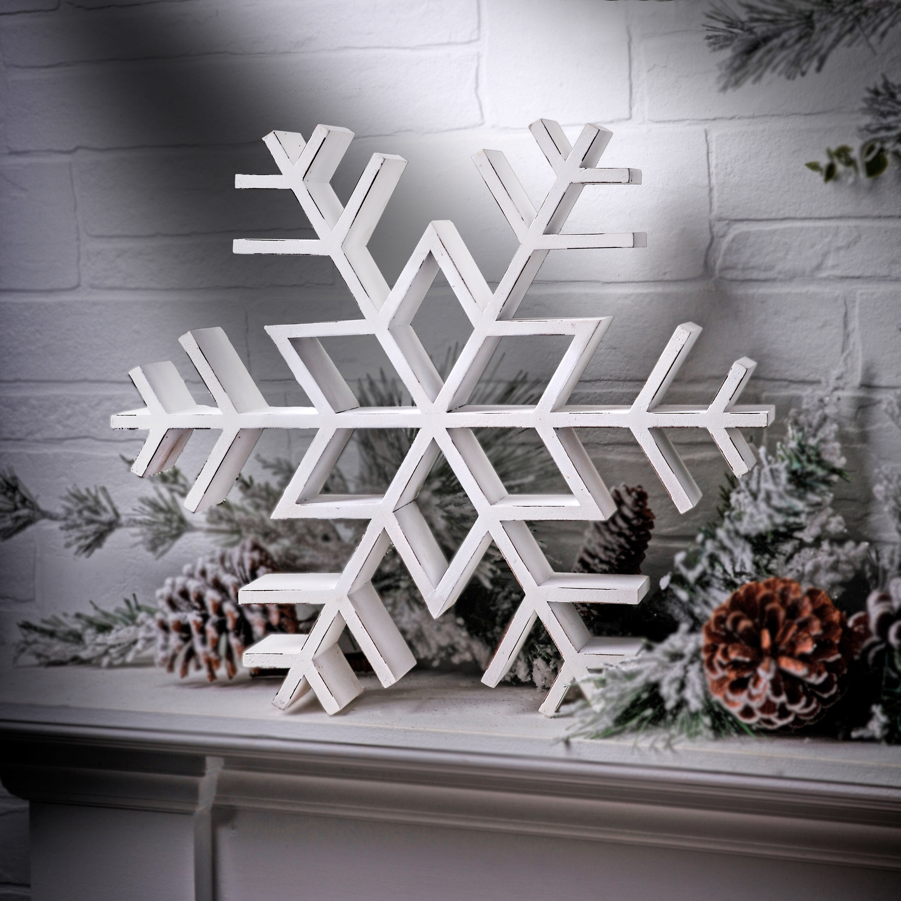 4 PCS Christmas Wood Snowflake Decorations Wooden Snowflakes Standing Block  Wint